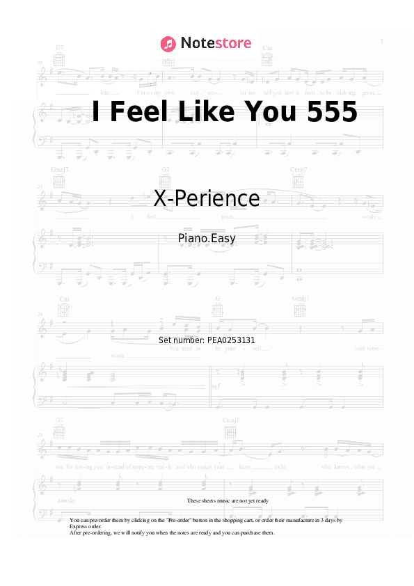 I Feel Like You 555 - X-Perience Piano Sheet Music Easy - Piano.Easy