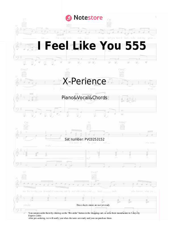 I Feel Like You 555 - X-Perience Piano Sheet Music with the Vocal and Chords - Piano&Vocal&Chords