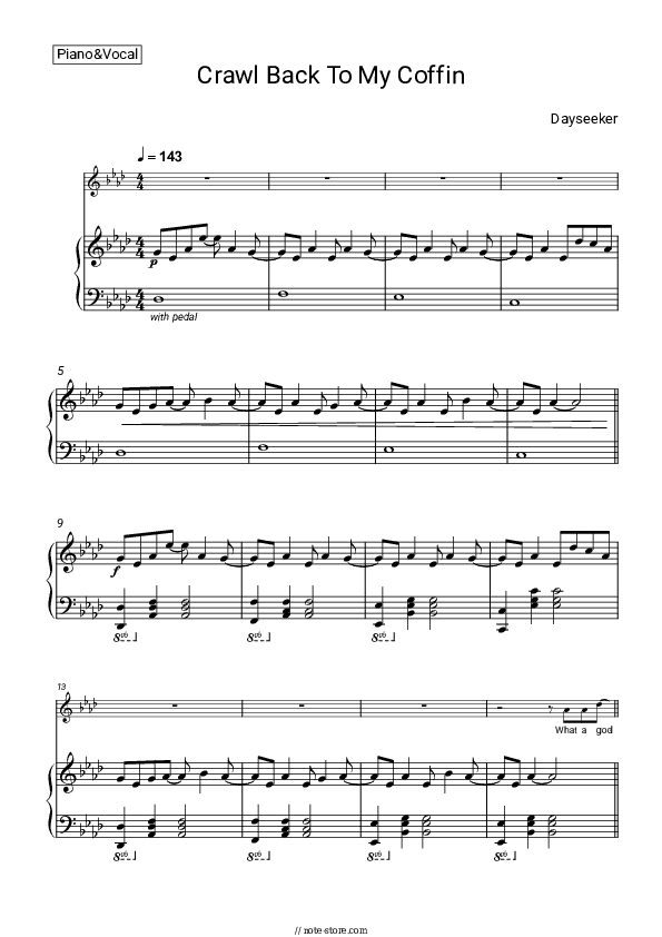 Crawl Back to My Coffin - Dayseeker Piano Sheet Music with the Voice part - Piano&Vocal