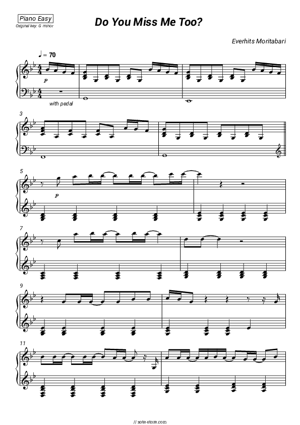 Do You Miss Me Too? - EverHits-moritabari Piano Sheet Music Easy - Piano.Easy