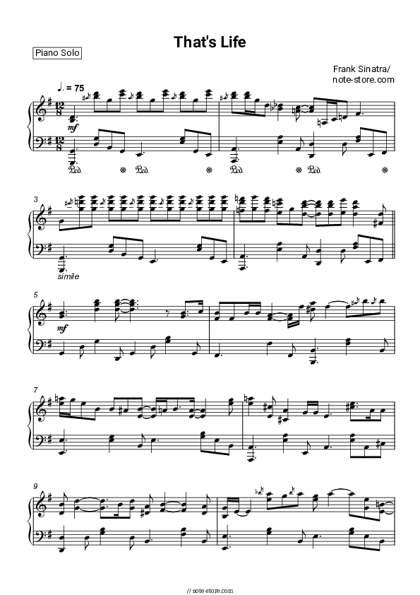 That's Life - Frank Sinatra Piano Sheet Music - Piano.Solo