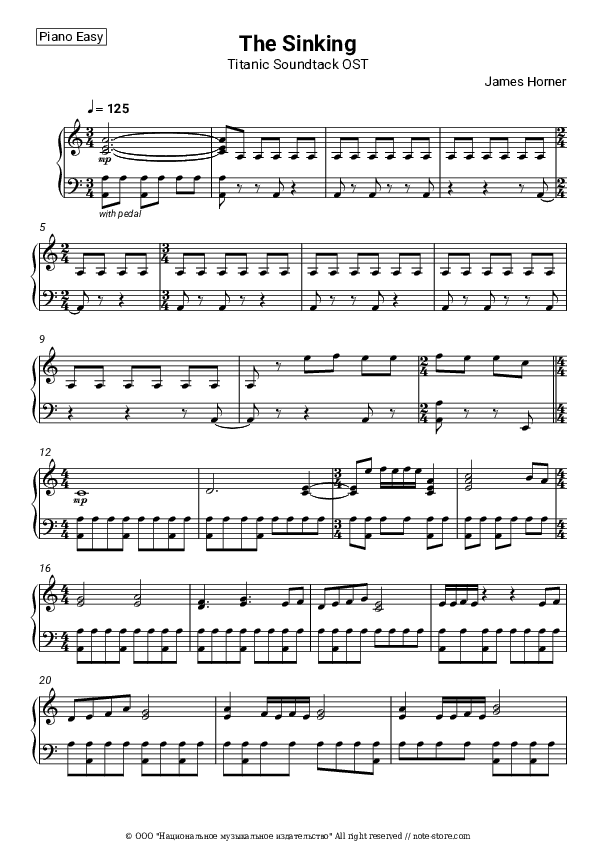 The Sinking (Titanic Soundtrack OST) - James Horner Piano Sheet Music Easy - Piano.Easy