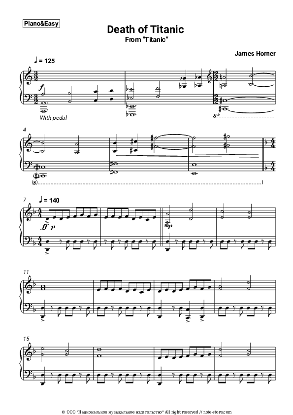 Death of Titanic (Titanic Soundtrack OST) - James Horner Piano Sheet Music Easy - Piano.Easy