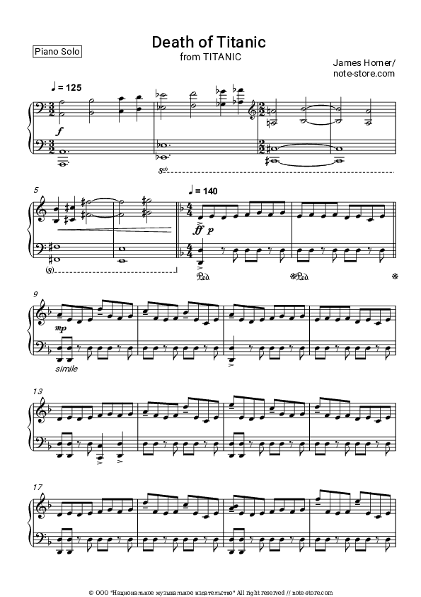 Death of Titanic (Titanic Soundtrack OST) - James Horner Piano Sheet Music - Piano.Solo