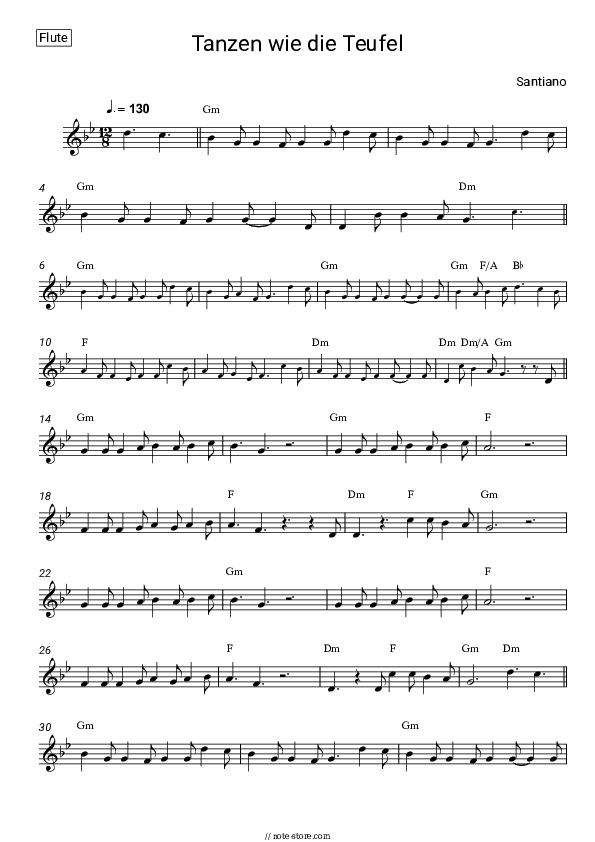 Tanzen wie die Teufel - Santiano Flute Sheet Music - Flute