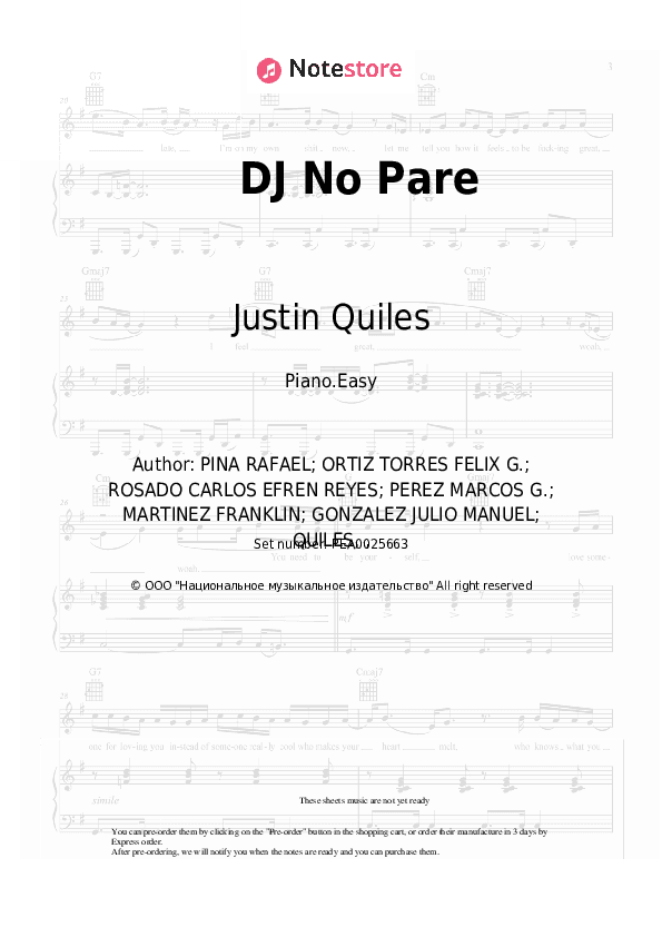 DJ No Pare - Justin Quiles, Natti Natasha, Farruko, Zion, Dalex, Lenny Tavarez Piano Sheet Music Easy - Piano.Easy