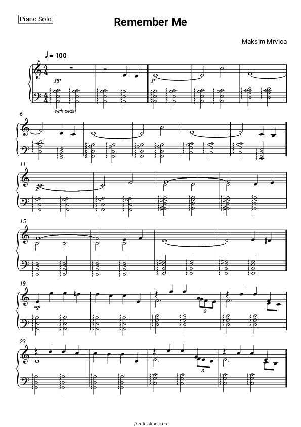 Remember Me - Maksim Mrvica Piano Sheet Music - Piano.Solo