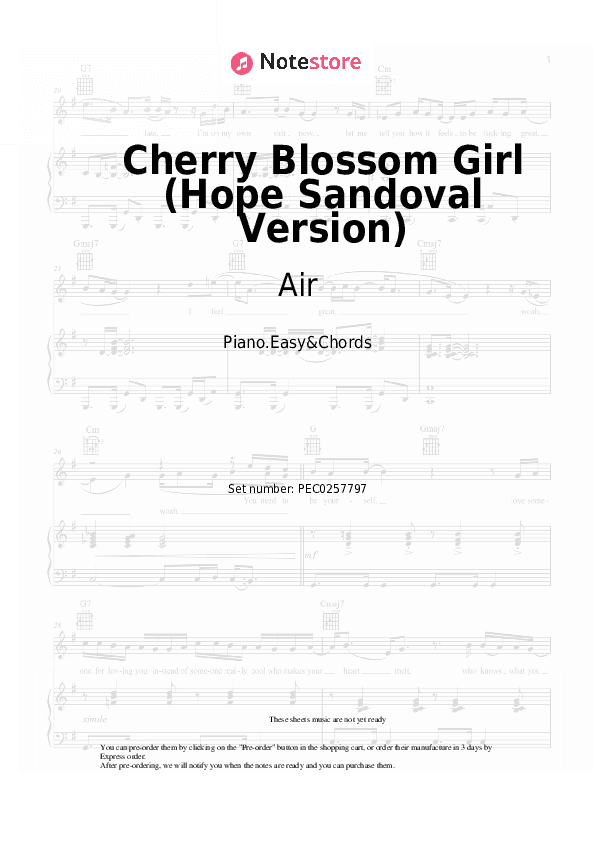 Cherry Blossom Girl (Hope Sandoval Version) - Air Sheet Music Easy and Chords - Piano.Easy&Chords