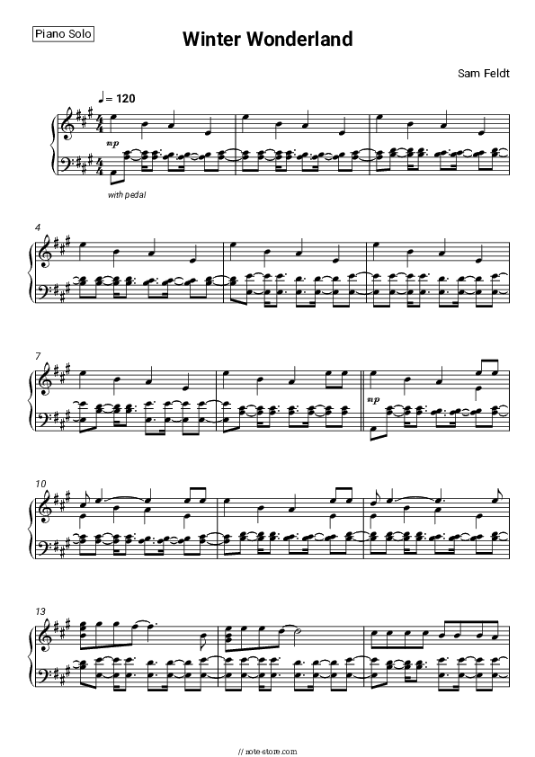 Winter Wonderland - Sam Feldt Piano Sheet Music - Piano.Solo