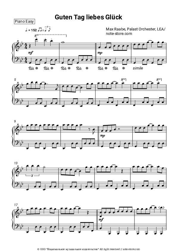 Guten Tag, liebes Glück - Max Raabe, Palast Orchester, LEA Piano Sheet Music Easy - Piano.Easy