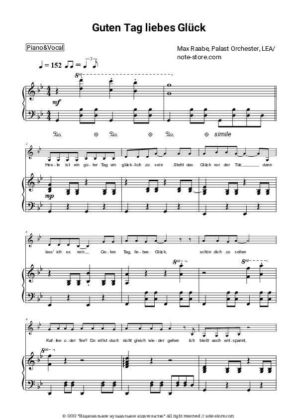 Guten Tag, liebes Glück - Max Raabe, Palast Orchester, LEA Piano Sheet Music with the Voice part - Piano&Vocal