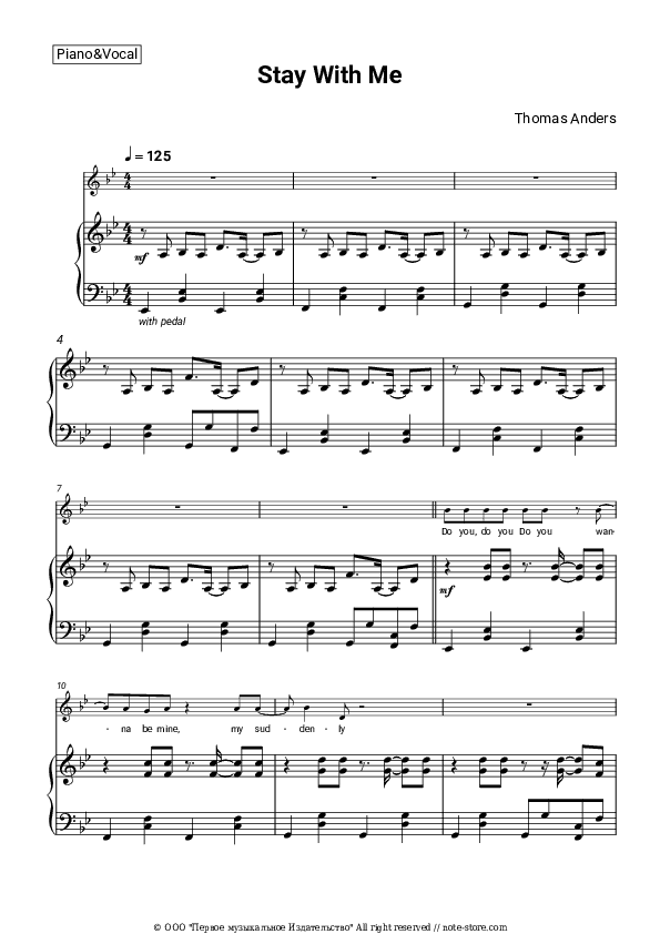 Stay With Me - Thomas Anders Piano Sheet Music with the Voice part - Piano&Vocal