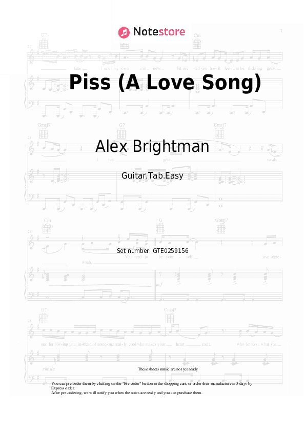 Piss (A Love Song) - Alex Brightman, Krystina Alabado, Blake Roman, Sam Haft, Andrew Underberg Tabs Easy - Guitar.Tab.Easy