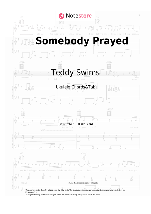 Somebody Prayed - Teddy Swims Ukulele Sheet Music - Ukulele.Chords&Tab