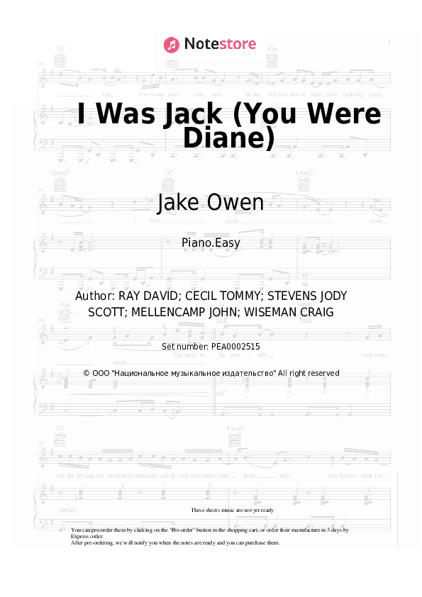 I Was Jack (You Were Diane) - Jake Owen Piano Sheet Music Easy - Piano.Easy