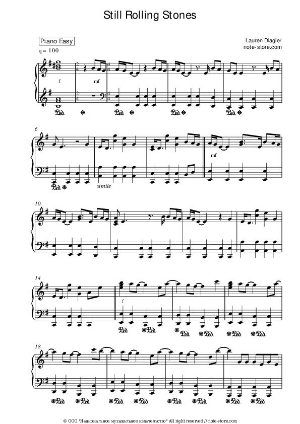 Still Rolling Stones - Lauren Daigle Piano Sheet Music Easy - Piano.Easy