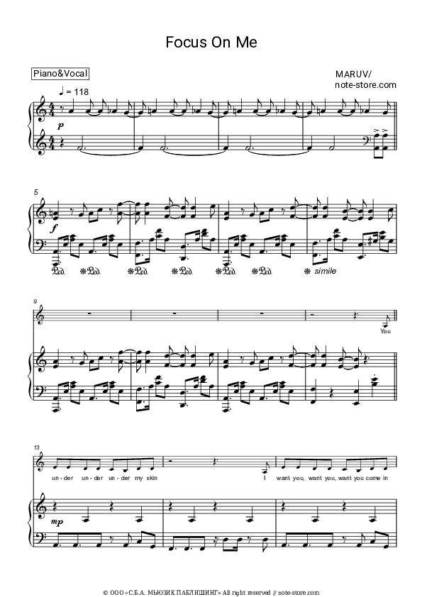 Focus On Me - MARUV Piano Sheet Music with the Voice part - Piano&Vocal