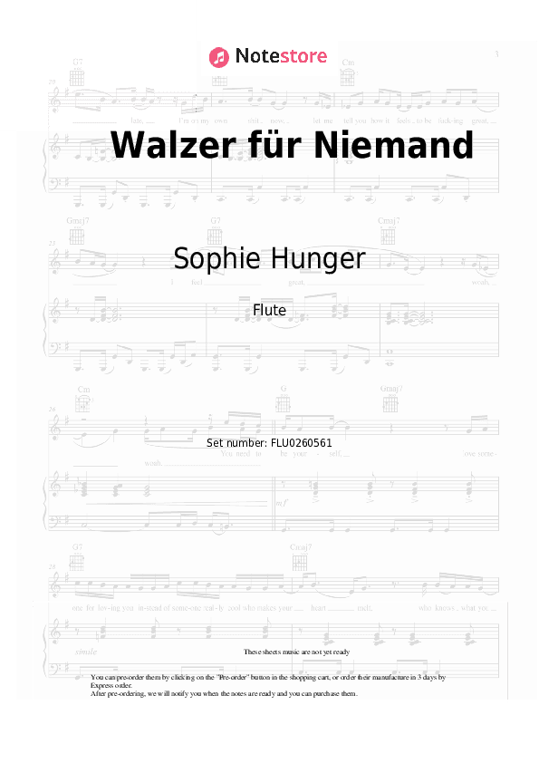Walzer für Niemand - Sophie Hunger Flute Sheet Music - Flute