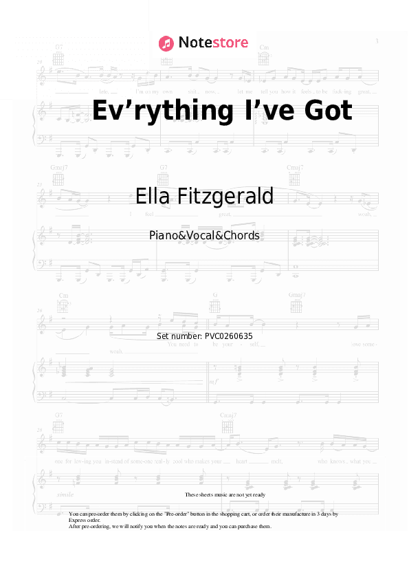 Ev’rything I’ve Got - Ella Fitzgerald Piano Sheet Music with the Vocal and Chords - Piano&Vocal&Chords