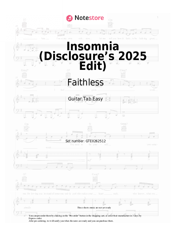 Insomnia (Disclosure’s 2025 Edit) - Faithless, Disclosure Tabs Easy - Guitar.Tab.Easy