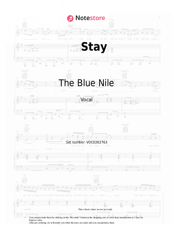 Stay - The Blue Nile Vocal Sheet Music - Vocal