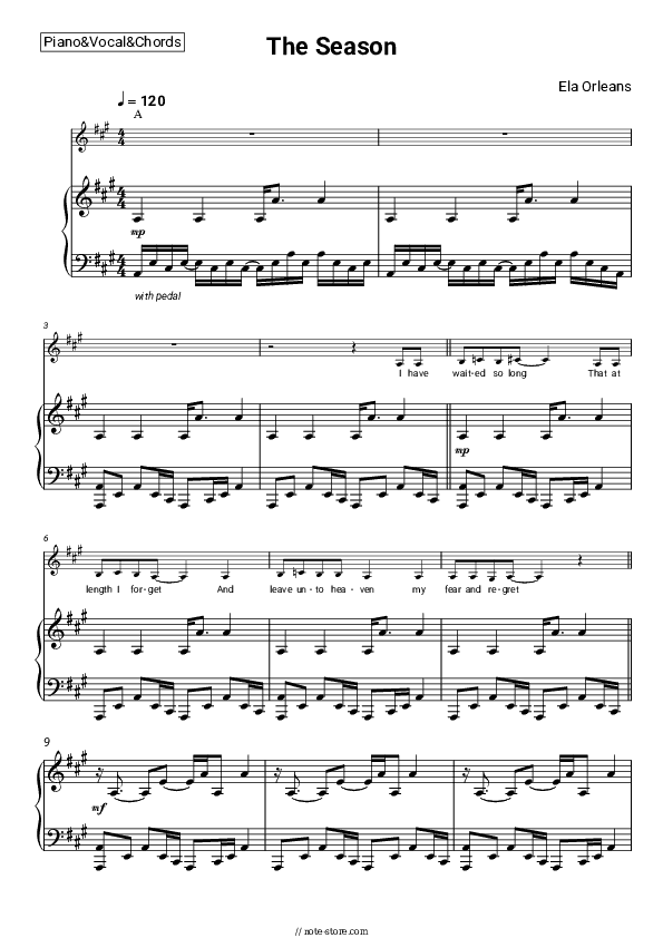 The Season - Ela Orleans Piano Sheet Music with the Vocal and Chords - Piano&Vocal&Chords