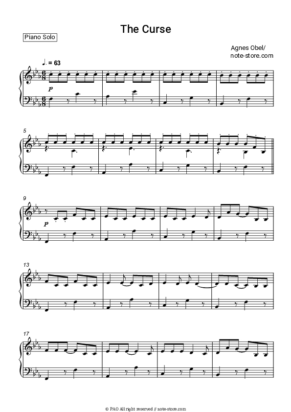 The Curse - Agnes Obel Piano Sheet Music - Piano.Solo