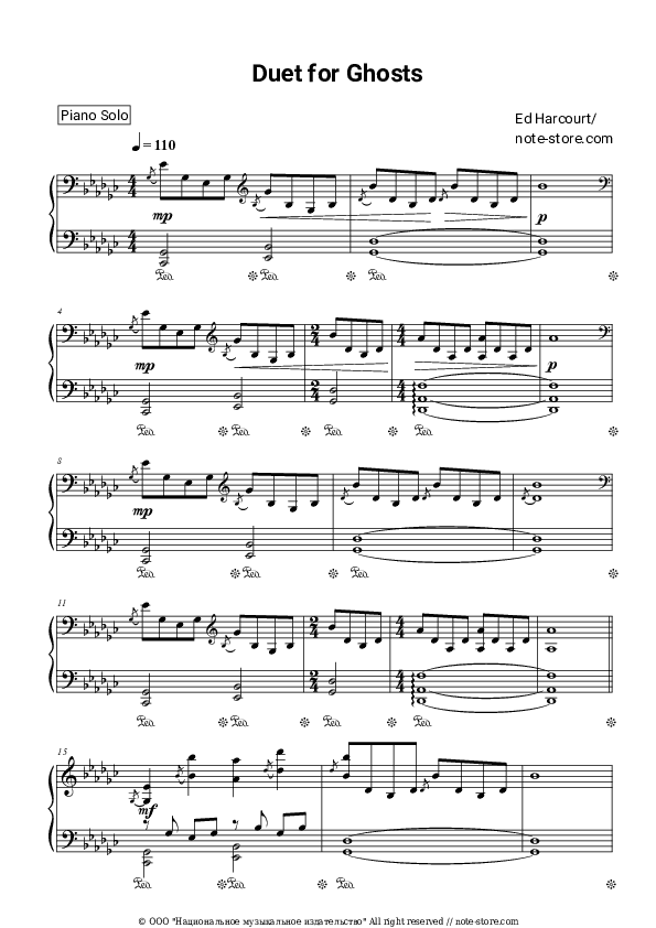 Duet For Ghosts - Ed Harcourt Piano Sheet Music - Piano.Solo
