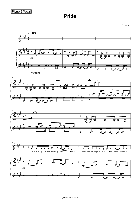 Pride - Syntax Piano Sheet Music with the Voice part - Piano&Vocal