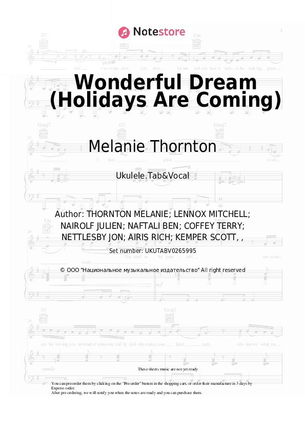 Wonderful Dream (Holidays Are Coming) - Melanie Thornton Sheet Music - Ukulele.Tab&Vocal