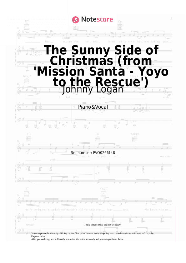 The Sunny Side of Christmas (from 'Mission Santa - Yoyo to the Rescue') - Johnny Logan Piano Sheet Music with the Voice part - Piano&Vocal
