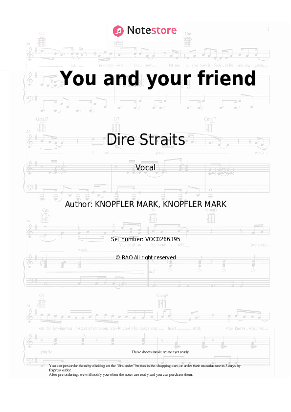 You and your friend - Dire Straits Vocal Sheet Music - Vocal
