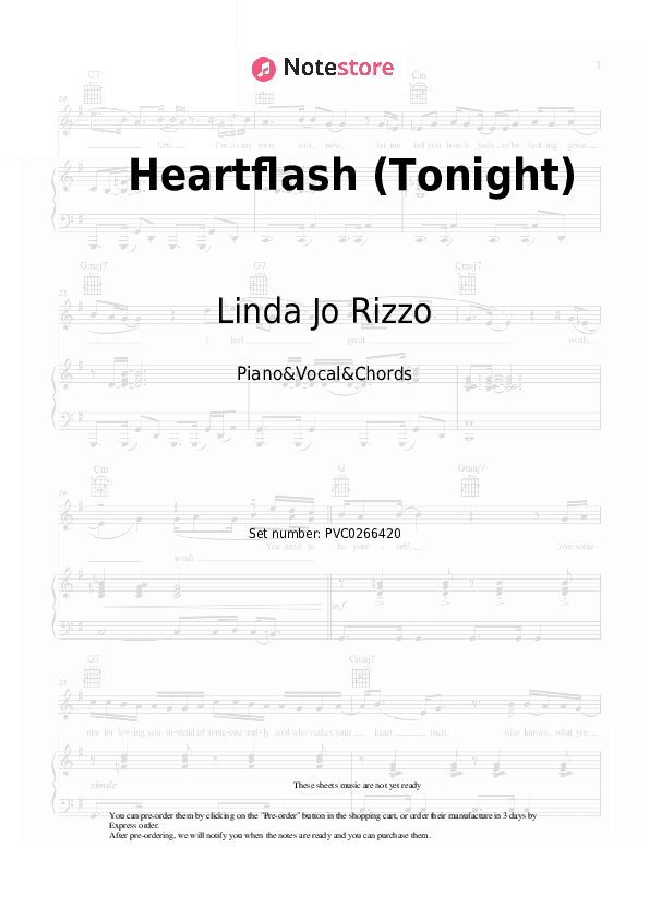 Heartflash (Tonight) - Linda Jo Rizzo Piano Sheet Music with the Vocal and Chords - Piano&Vocal&Chords