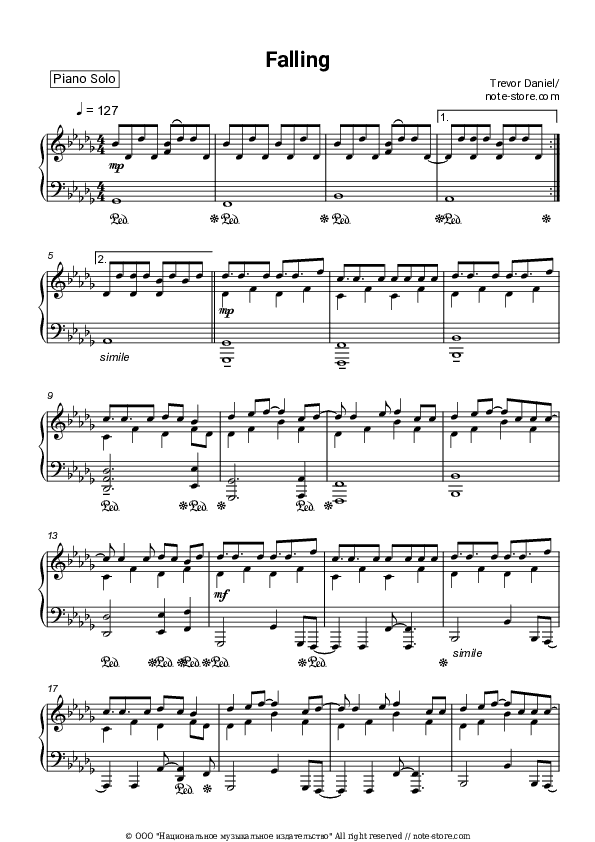 Falling - Trevor Daniel Piano Sheet Music - Piano.Solo