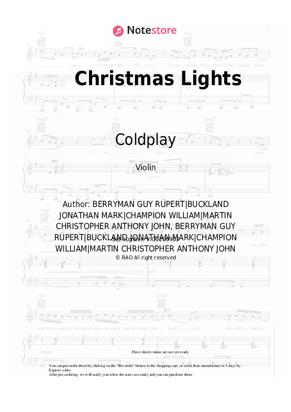 Christmas Lights - Coldplay Violin Sheet Music - Violin