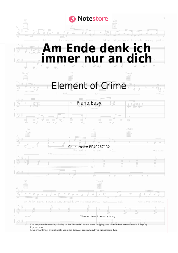 Am Ende denk ich immer nur an dich - Element of Crime Piano Sheet Music Easy - Piano.Easy
