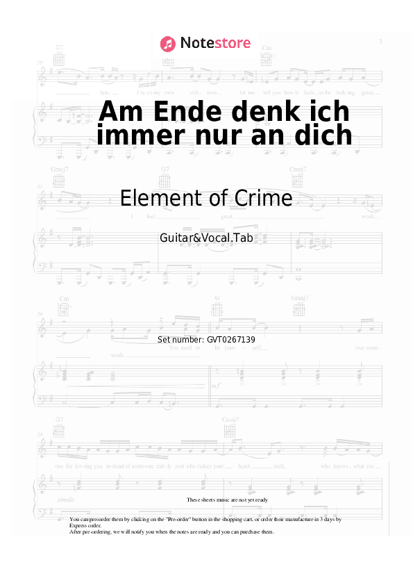 Am Ende denk ich immer nur an dich - Element of Crime Chords and Voice - Guitar&Vocal.Tab