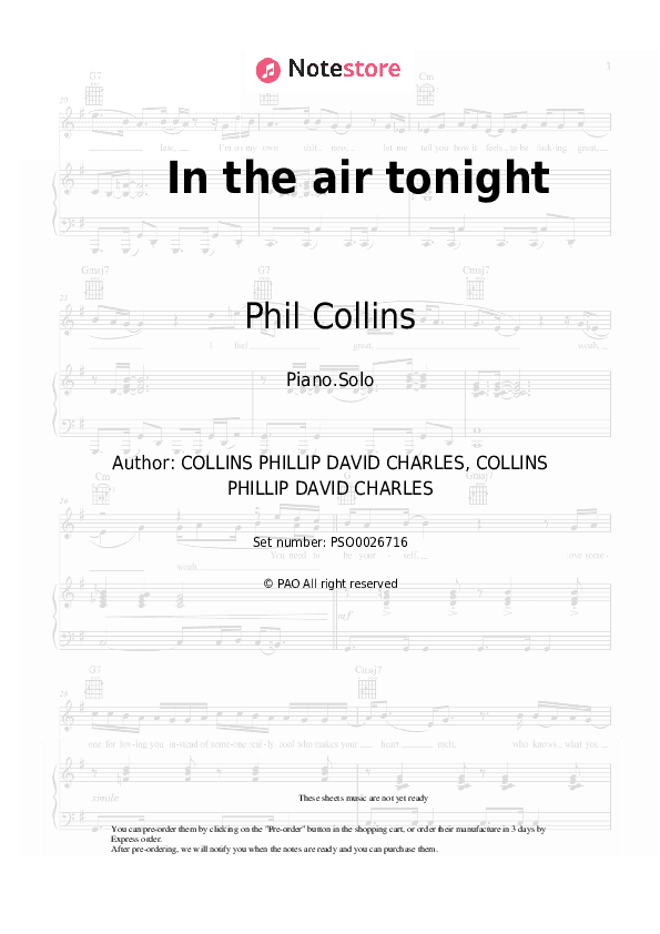 In the air tonight - Phil Collins Piano Sheet Music - Piano.Solo