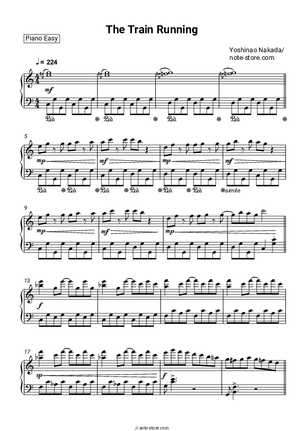 The Train Running - Yoshinao Nakada Piano Sheet Music Easy - Piano.Easy