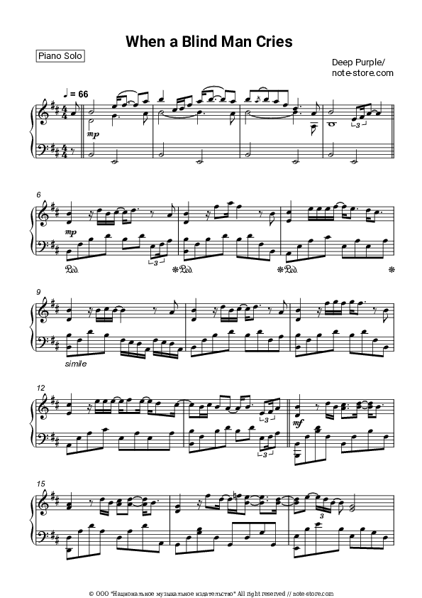 When a Blind Man Cries - Deep Purple Piano Sheet Music - Piano.Solo