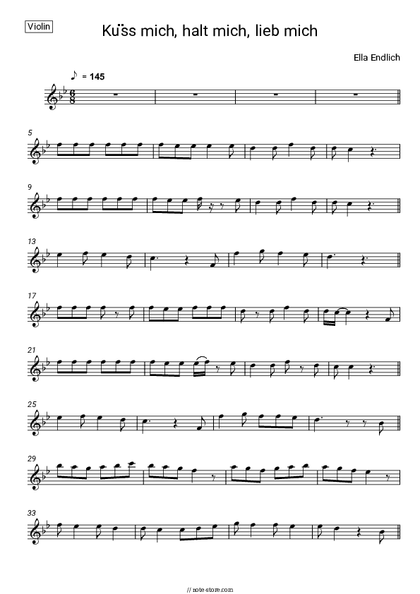 Kuss mich, halt mich, lieb mich - Ella Endlich Violin Sheet Music - Violin