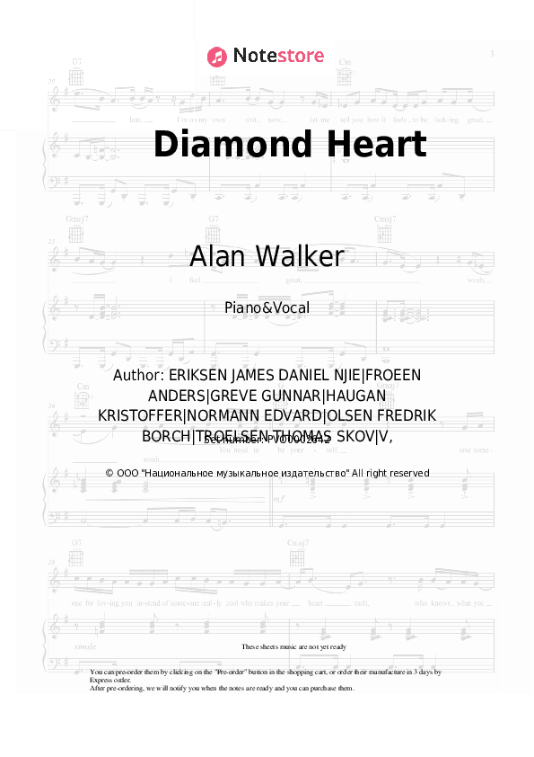 Diamond Heart - Alan Walker, Sophia Somajo Piano Sheet Music with the Voice part - Piano&Vocal