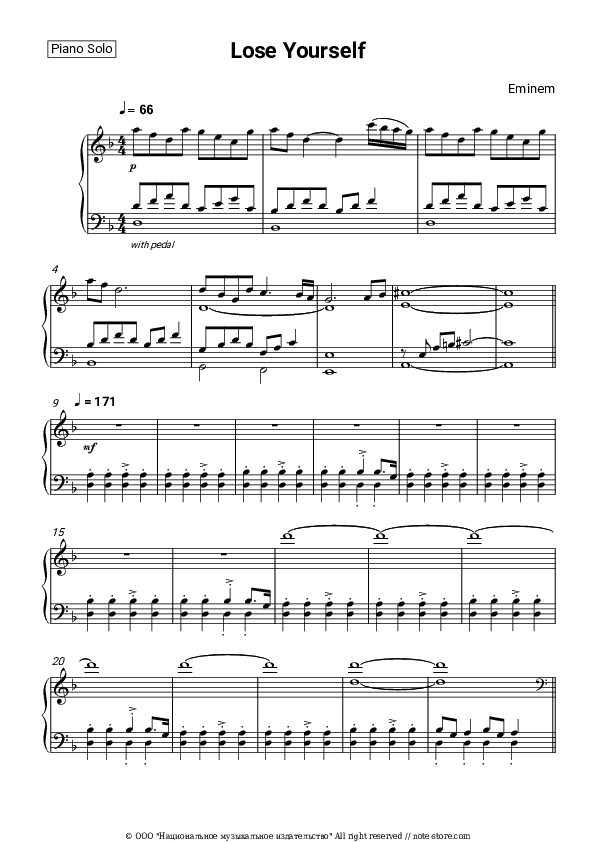 Lose Yourself - Eminem Piano Sheet Music - Piano.Solo