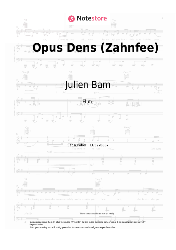 Opus Dens (Zahnfee) - Julien Bam, Georgia Cavallo Flute Sheet Music - Flute