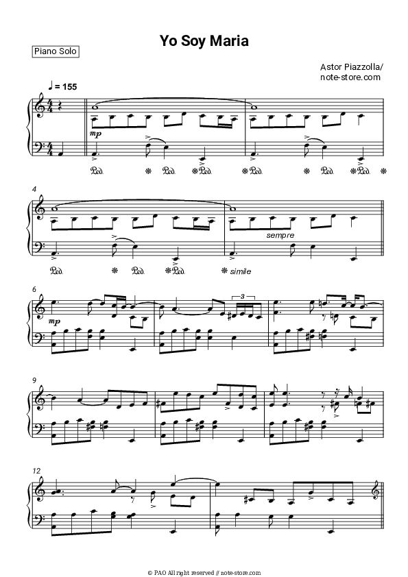 Yo soy Maria - Astor Piazzolla Piano Sheet Music - Piano.Solo