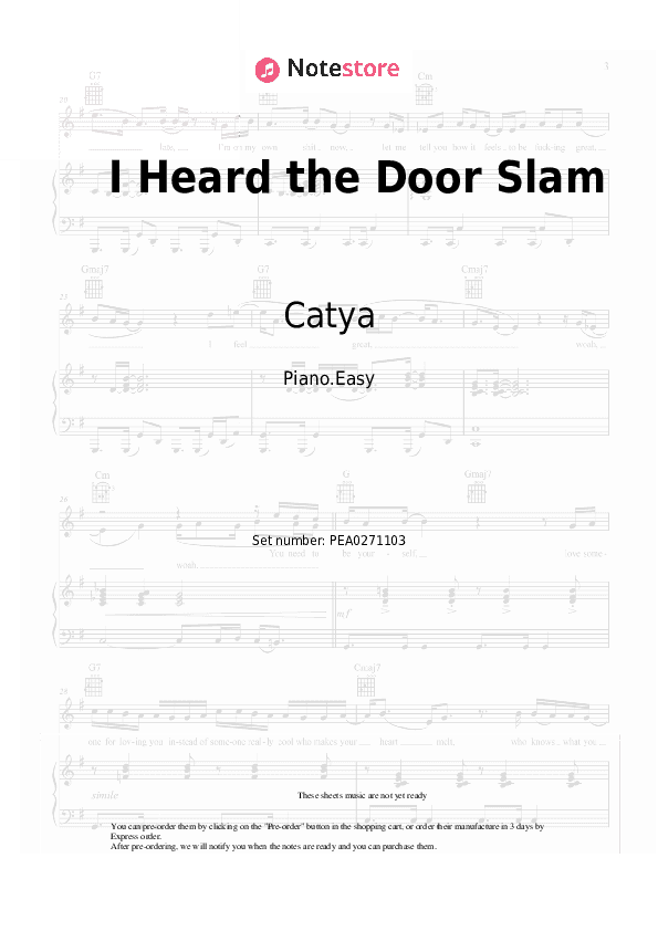 I Heard the Door Slam - Catya Piano Sheet Music Easy - Piano.Easy