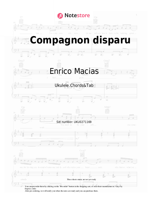 Compagnon disparu - Enrico Macias Ukulele Sheet Music - Ukulele.Chords&Tab