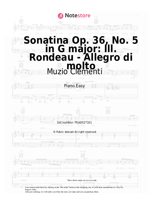 Sonatina Op. 36, No. 5 in G major: lll. Rondeau - Allegro di molto - Muzio Clementi Piano Sheet Music Easy - Piano.Easy