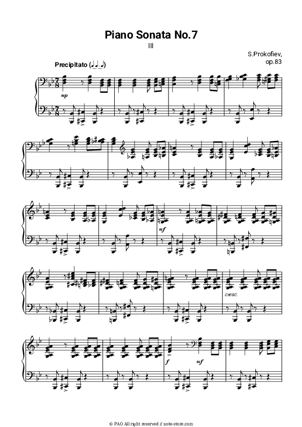 Sonata № 7 in B Flat Major, Op. 83 Precipitato - S. Prokofiev Piano Sheet Music - Piano.Solo
