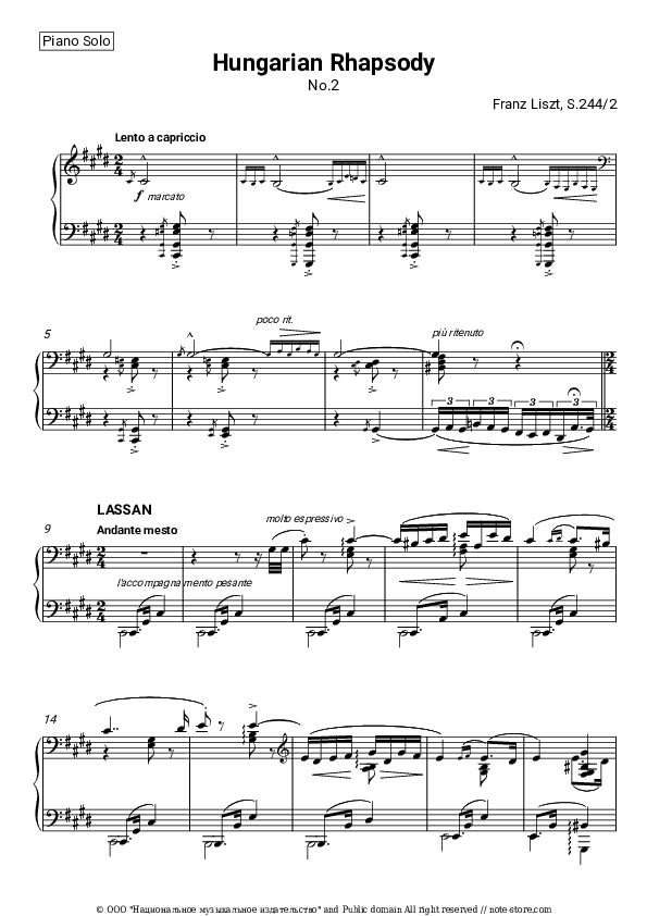 Hungarian Rhapsody No. 2 in C-sharp minor - Franz Liszt Piano Sheet Music - Piano.Solo